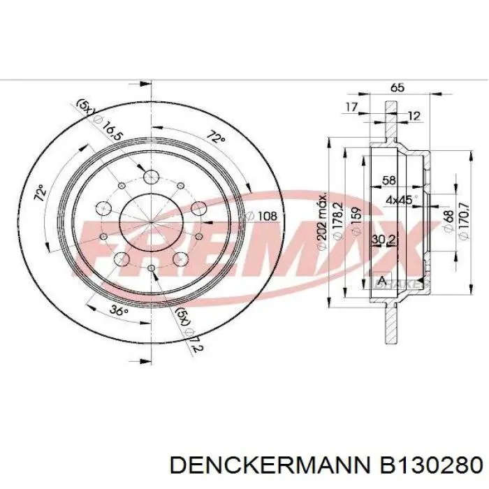 Купити B130280 Denckermann Диск заднього гальма