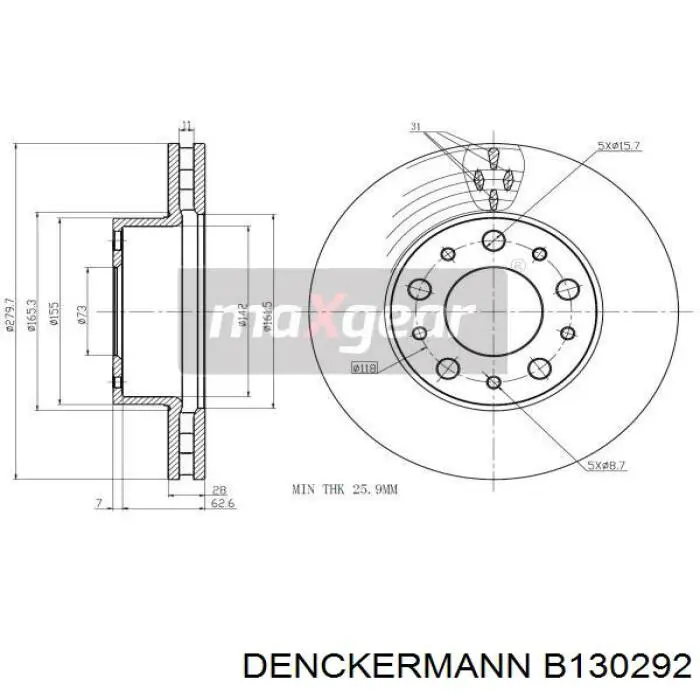B130292 Denckermann Гальмо дискове переднє