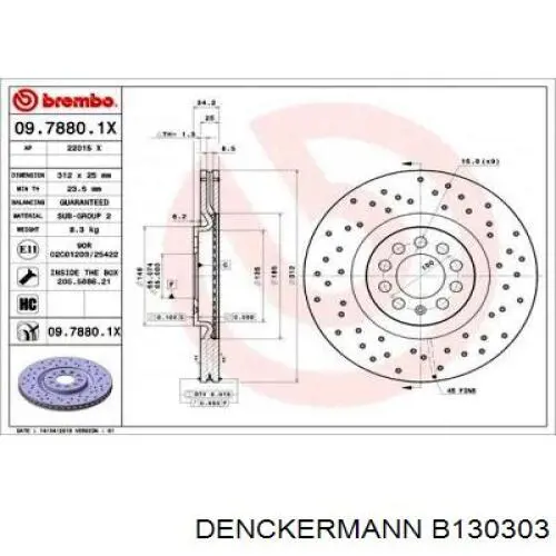 Диск переднього гальма Denckermann B130303 ціна, від 42.07 USD