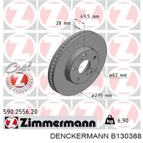 Диск переднього гальма Denckermann B130388 ціна, від 34.12 USD