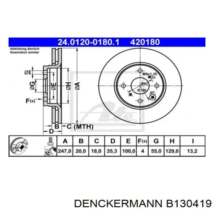 B130419 Denckermann Гальмо дискове переднє