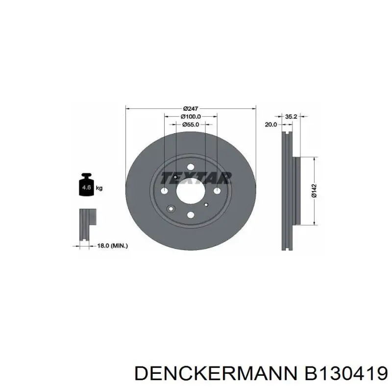 Диск переднього гальма Denckermann B130419 ціна, від 25.64 USD