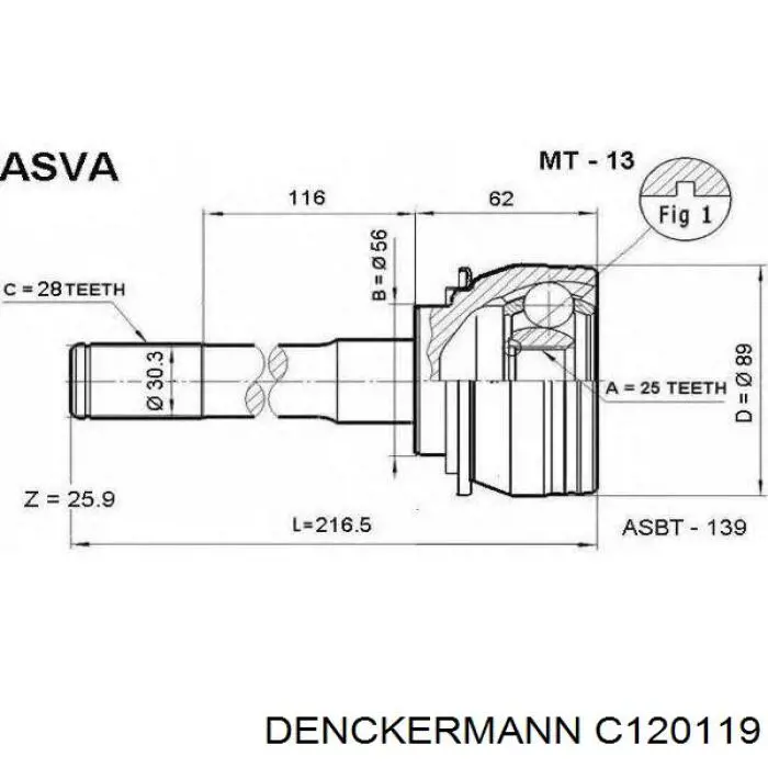 Купити C120119 Denckermann Шарнір приводу зовнішній