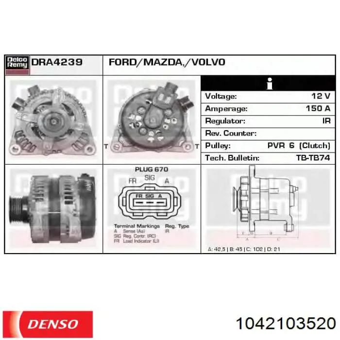 Генератор Denso 1042103520 ціна, від 141.08 USD