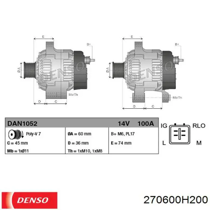 Генератор 270600H200 Denso