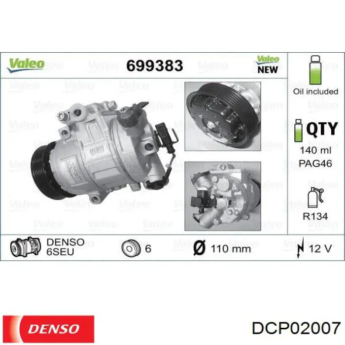 Компресор системи кондиціювання Denso DCP02007 ціна, від 102.48 USD