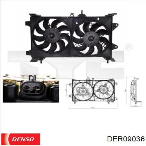 DER09036 Denso дифузор радіатора охолодження, в зборі з двигуном і крильчаткою