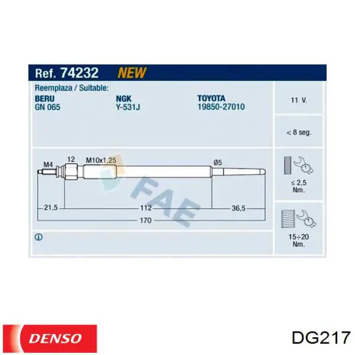 Свіча накалу Denso DG217 ціна, від 10.58 USD