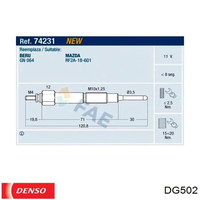 DG502 Denso Свічки розжарювання