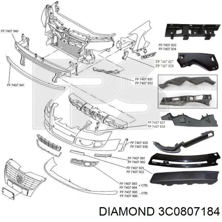 Купити 3C0807184 Diamond/DPA Направляюча переднього бампера, права