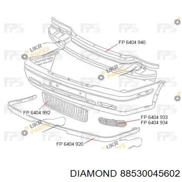 Решітка переднього бампера, центральна 88530045602 Diamond/DPA