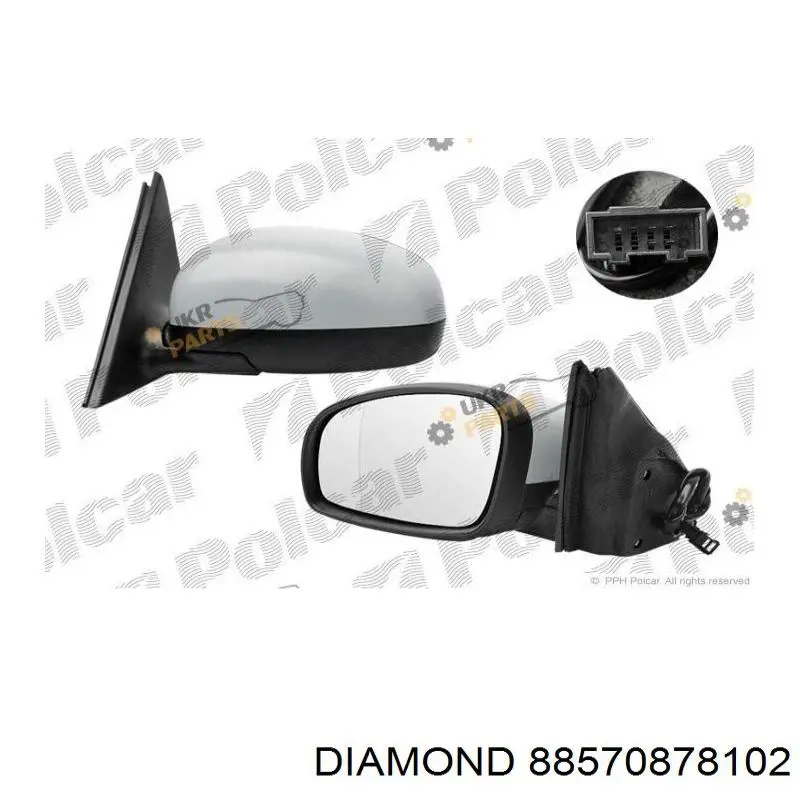 88570878102 Diamond/DPA дзеркальний елемент дзеркала заднього виду, правого
