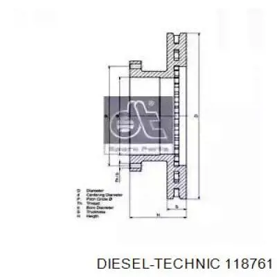 Диск гальмівний передній 118761 Diesel Technic