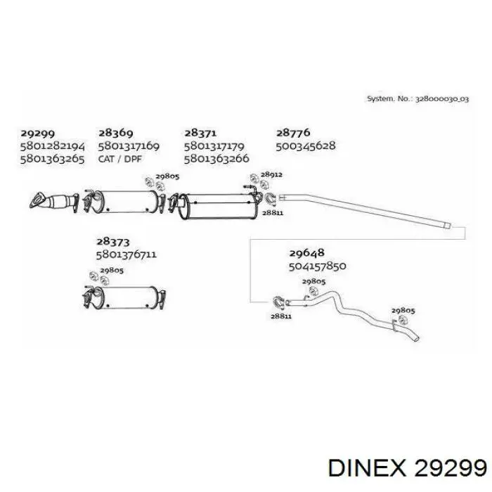 Купити 29299 Dinex Труба приймальна (штани) глушника, передня