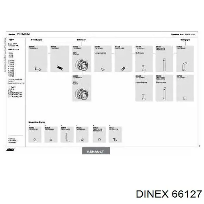 Купити 66127 Dinex Труба приймальна (штани) глушника, передня