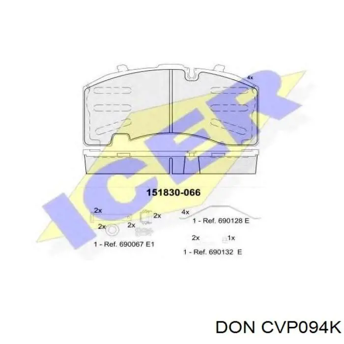 Задні гальмівні колодки DON CVP094K ціна, від 87.42 USD