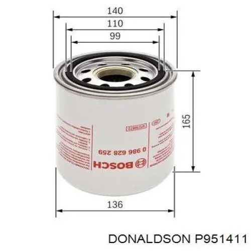 Фільтр осушувача повітря (вологомастиловідділювача) (TRUCK) Donaldson P951411 ціна, від 37.83 USD