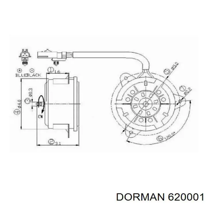 620001 Dorman електровентилятор охолодження в зборі (двигун + крильчатка)