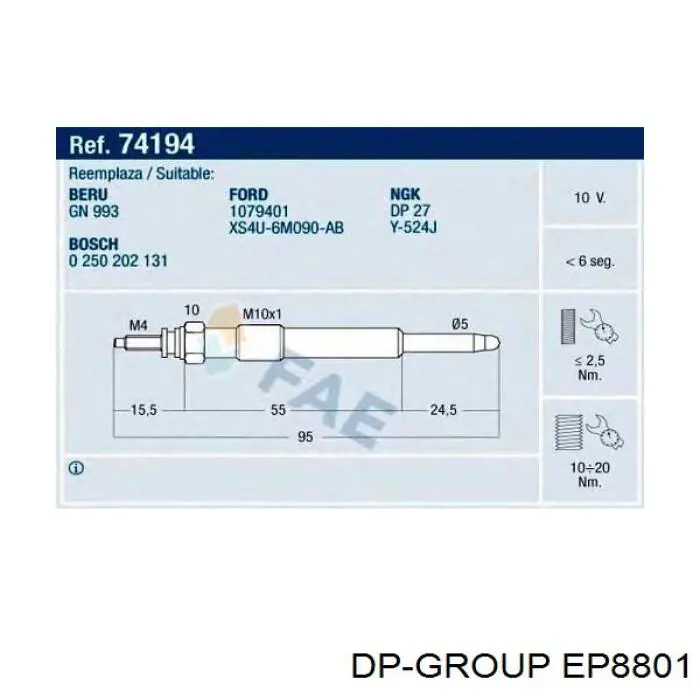 EP8801 DP Group Свічки розжарювання