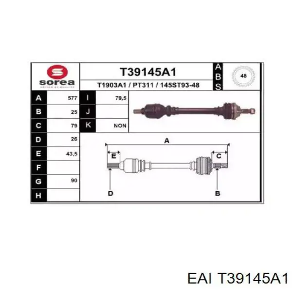 Привід передній лівий EAI T39145A1 ціна, від 84.72 USD