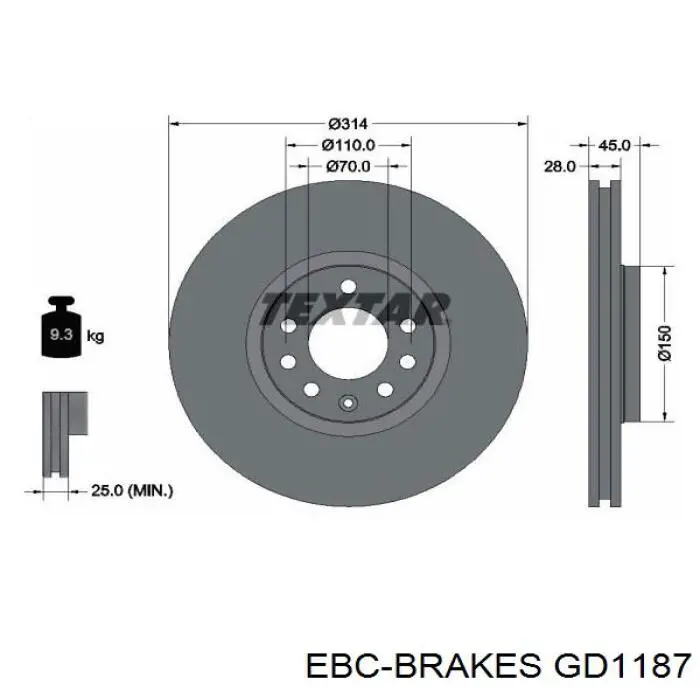 GD1187 EBC Brakes Гальмо дискове переднє