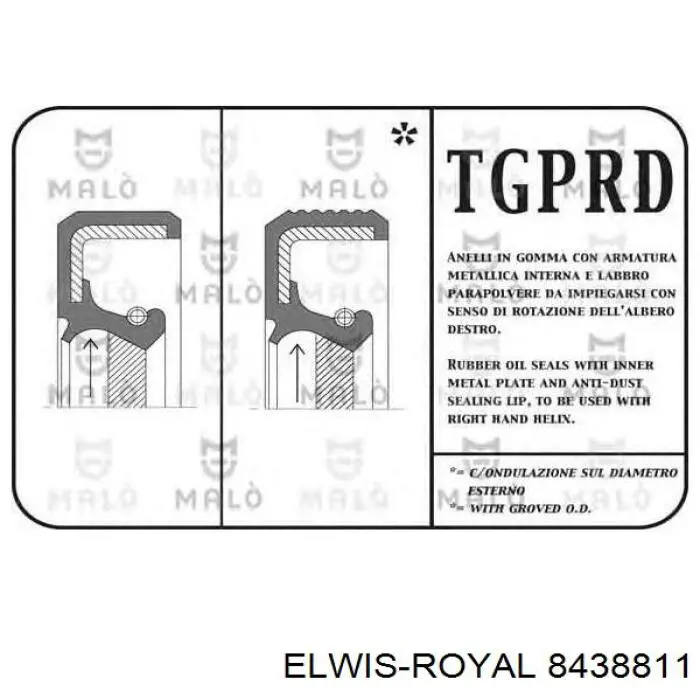 Сальник двигуна, распредвала Elwis Royal 8438811 ціна, від 3.38 USD
