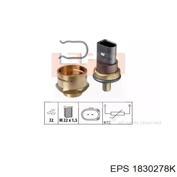 Термодатчик охолоджуючої рідини EPS 1830278K ціна, від 10.57 USD