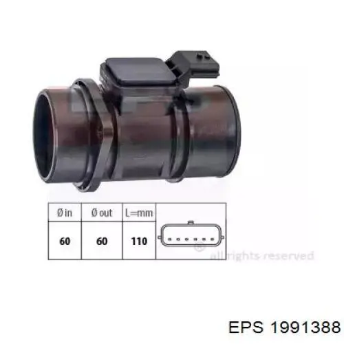 Датчик масової витрати повітря EPS 1991388 ціна, від 62.15 USD