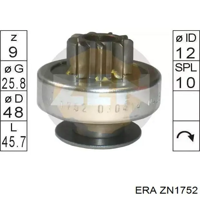 Купити ZN1752 ERA Бендикс стартера