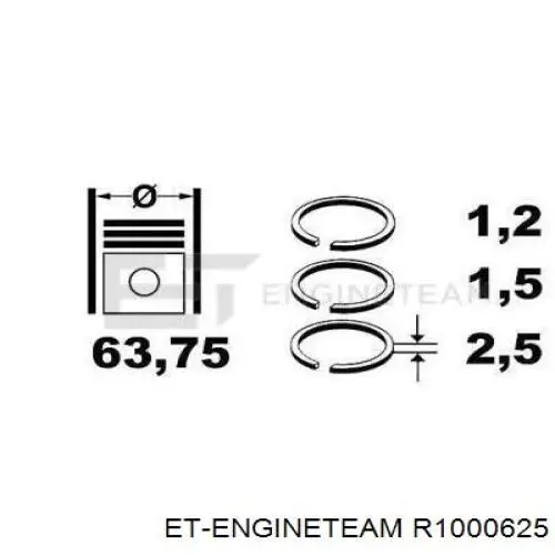 Кільця поршневі на 1 циліндр, 1-й ремонт (+0,25) ET Engineteam R1000625 ціна, від 12.19 USD