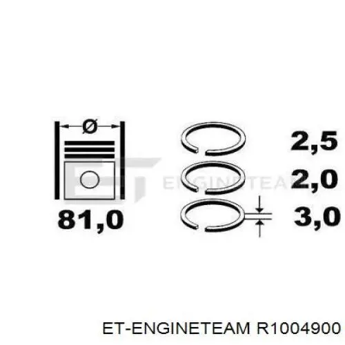 Кільця поршневі на 1 циліндр, STD. R1004900 ET Engineteam