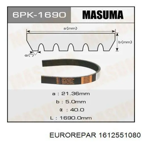 Клиновий ремінь Eurorepar 1612551080 ціна, від 12.57 USD