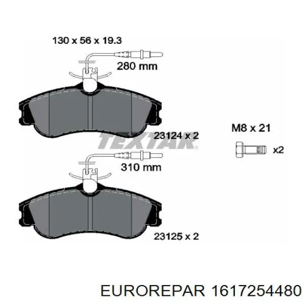 Гальмівні колодки Eurorepar 1617254480 ціна, від 16.61 USD