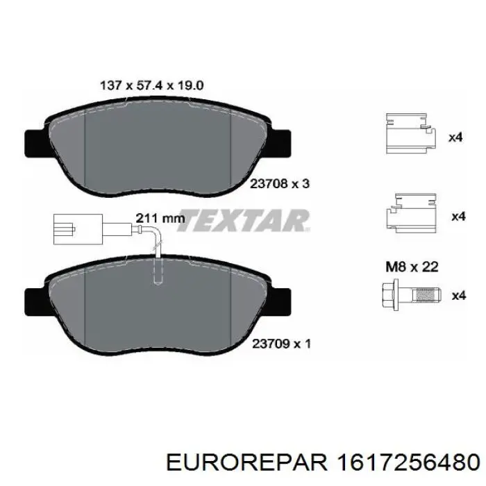 Гальмівні колодки Eurorepar 1617256480 ціна, від 19.05 USD