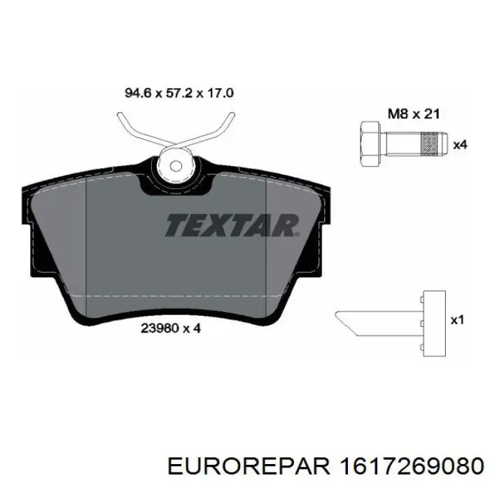 Колодки гальмові задні, дискові 1617269080 Eurorepar