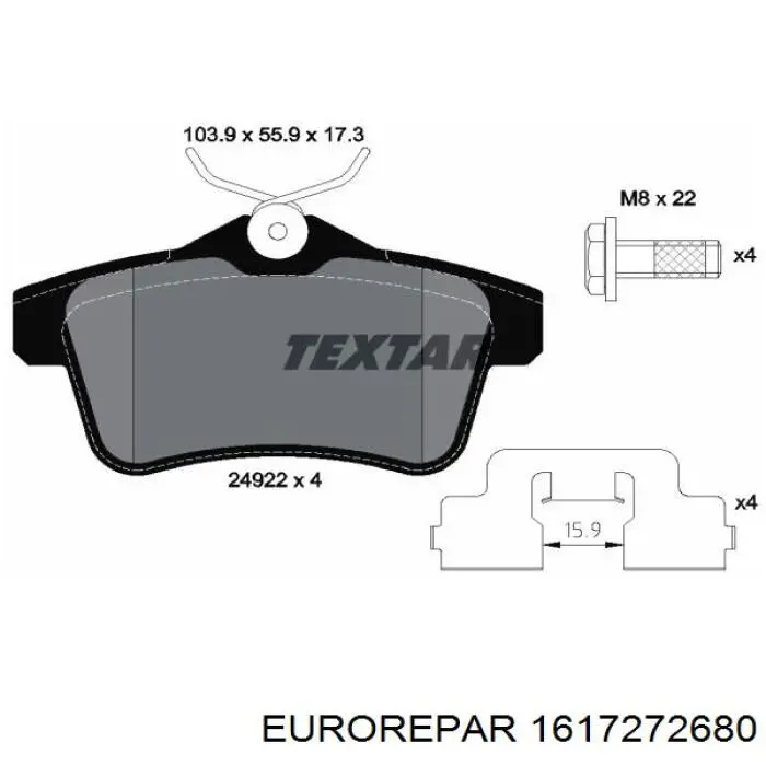 Задні гальмівні колодки Eurorepar 1617272680 ціна, від 28.00 USD