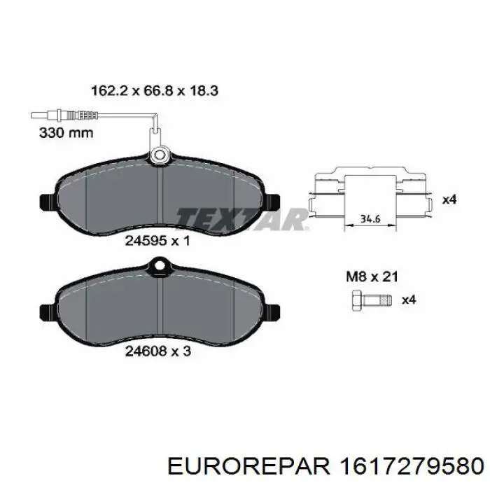 Гальмівні колодки Eurorepar 1617279580 ціна, від 21.36 USD
