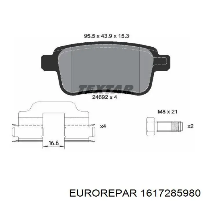 Задні гальмівні колодки Eurorepar 1617285980 ціна, від 13.81 USD