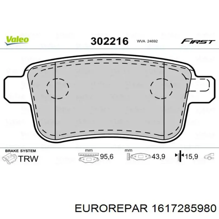 Купити 1617285980 Eurorepar Задні колодки