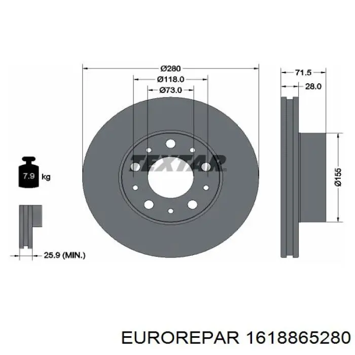 Диск переднього гальма Eurorepar 1618865280 ціна, від 36.93 USD