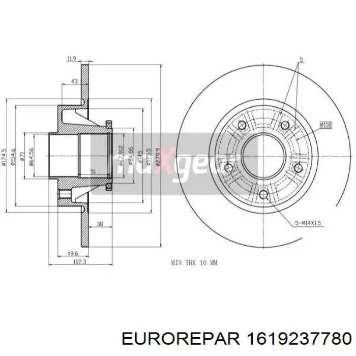 Диск гальмівний задній Eurorepar 1619237780
