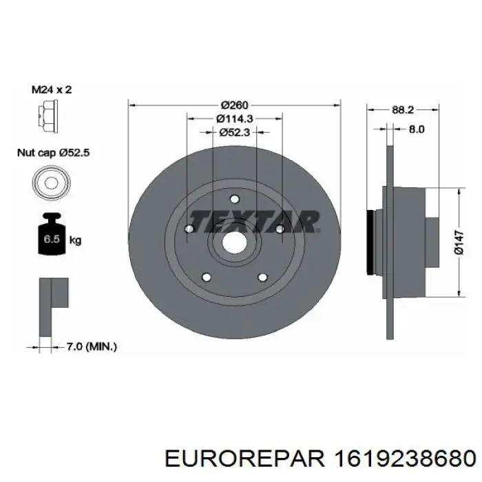 Задні дискові гальма Eurorepar 1619238680 ціна, від 64.14 USD