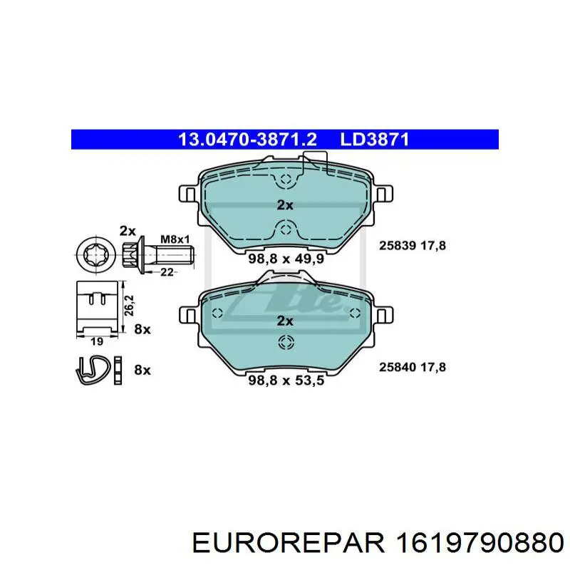 Задні дискові колодки Eurorepar 1619790880