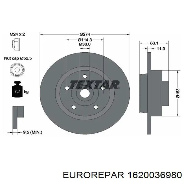 Диск гальмівний задній 1620036980 Eurorepar