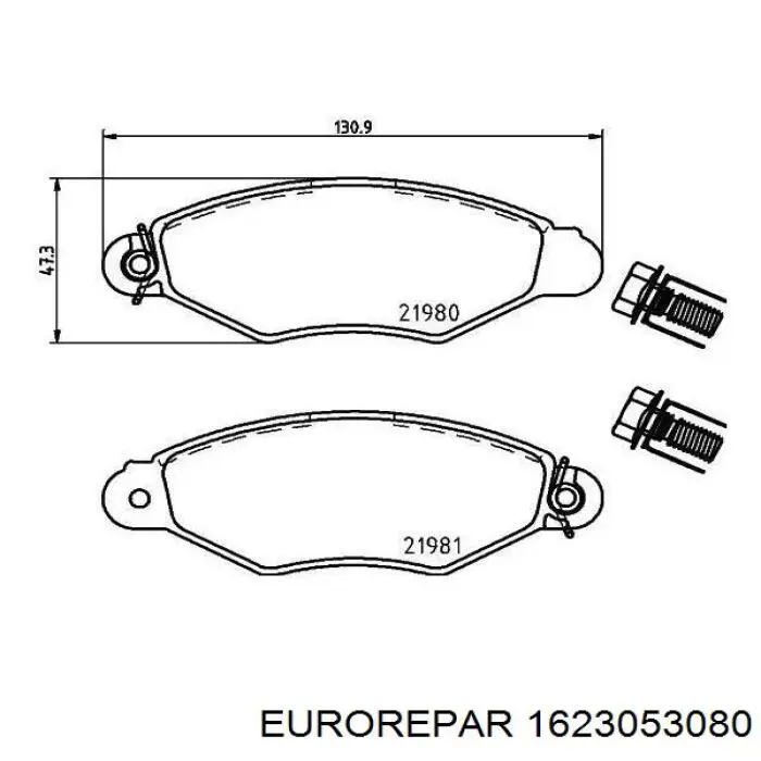 Колодки гальмівні передні, дискові 1623053080 Eurorepar