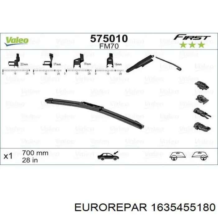 1635455180 Eurorepar щітка-двірник лобового скла, водійська