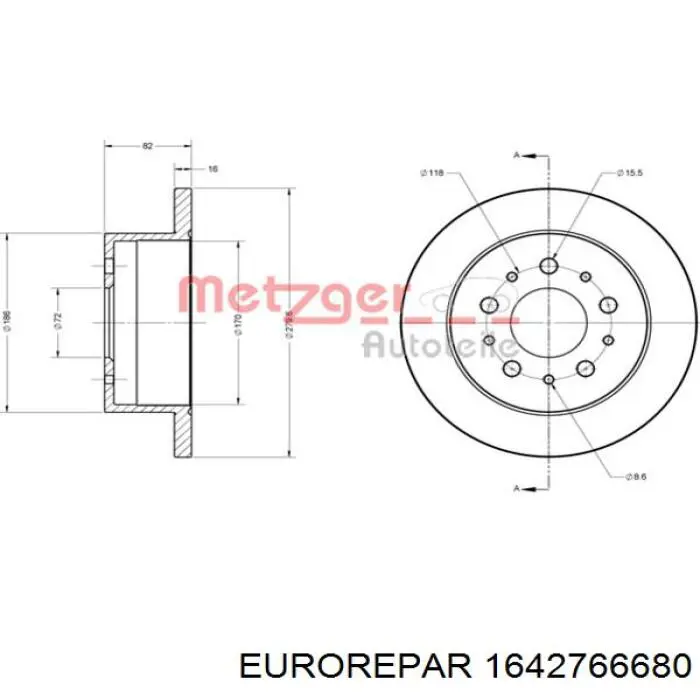 Купити 1642766680 Eurorepar Диск заднього гальма