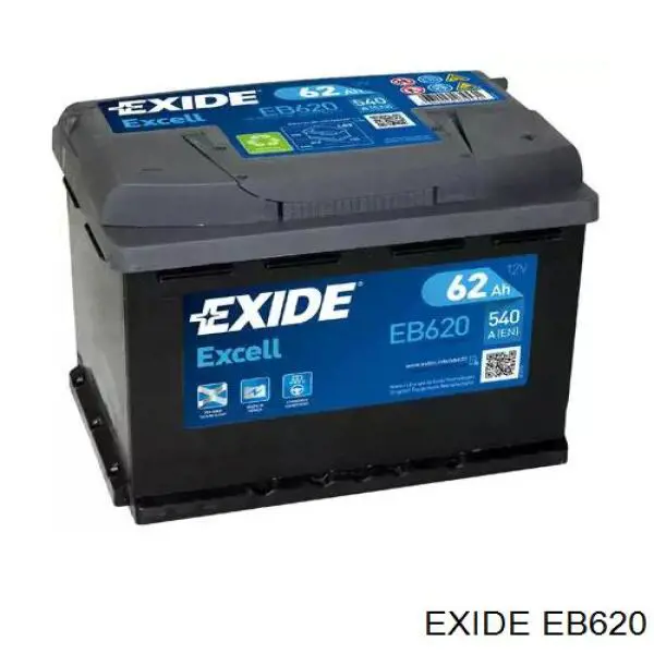 EB620 Exide Аккумуляторная батарея акб (12 В, 60 А, клеммы 1, полюса 0 (обратная), 242x175x190 мм)
