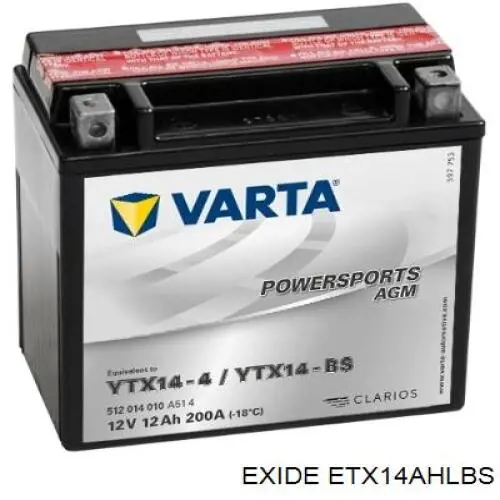 ETX14AHLBS Exide Авто акумулятор