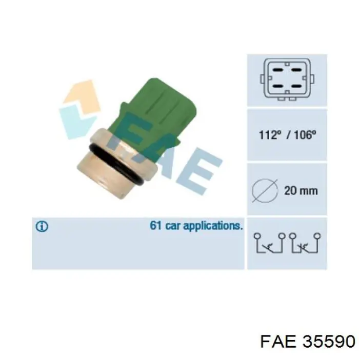 Купити 35590 FAE Датчик температури охолоджуючої рідини